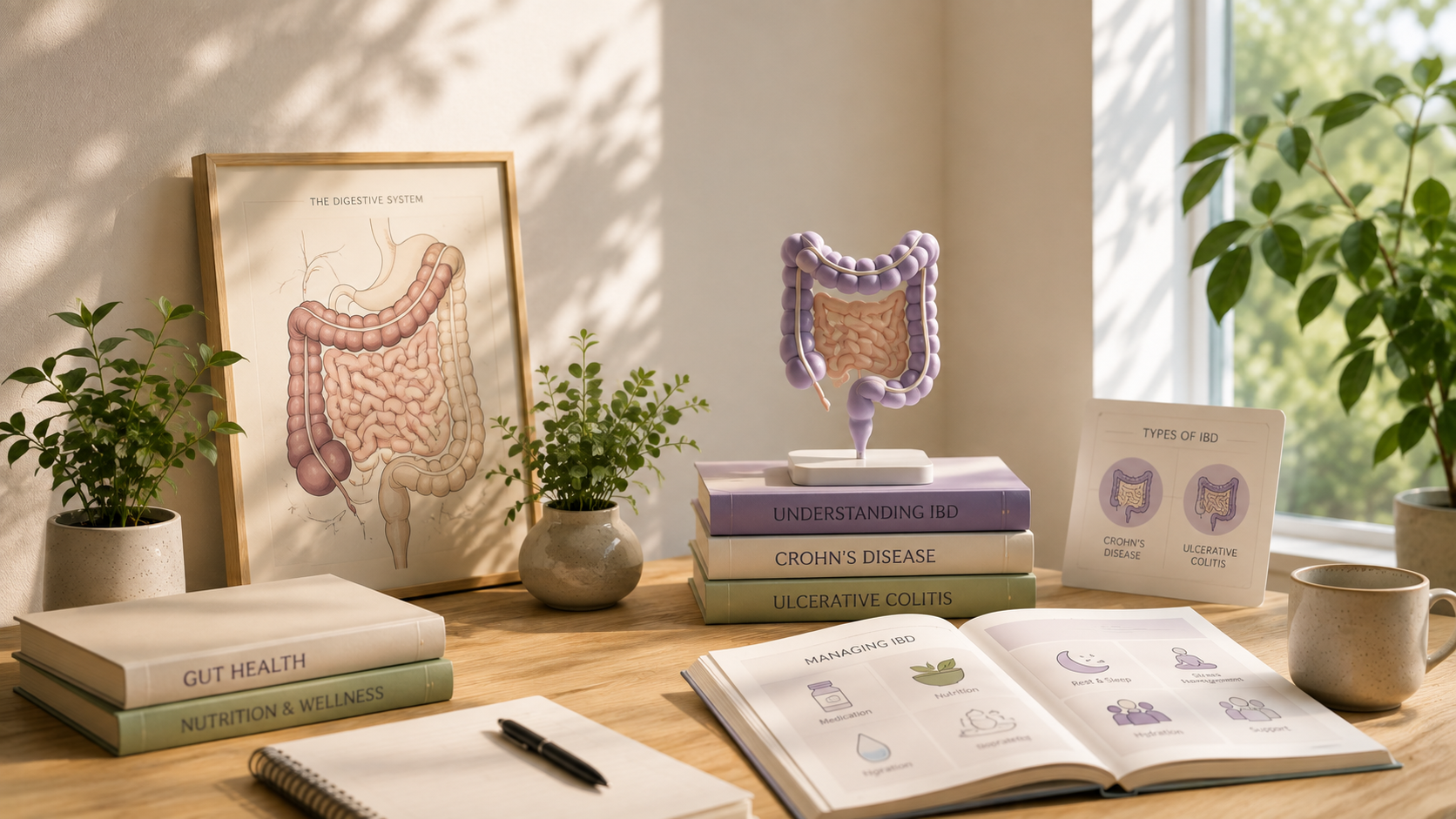 A welcoming educational scene representing learning about inflammatory bowel disease